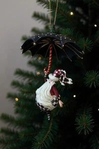 Dept. 56 Patience Brewster Ornament Santa Umbrella w/Purple Checked Pants 4.5" - Picture 1 of 6