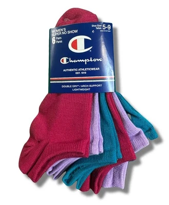 MEIAS CAMPEÃO FEMININAS - CORTE BAIXO - 253 ROSA AZUL-PETRÓLEO ROXO - SAPATO TAMANHO 5-9 PACOTE COM 6 - Imagem 1 de 2