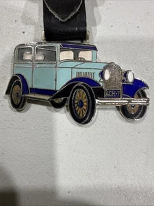 vtg 1970’s enamel Key Fob 1928 Plymouth Sedan retro keychain - Picture 1 of 4