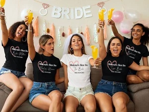 Personalised Hen Party T Shirts, Team Bride Group T Shirt , Side heart - Picture 1 of 7