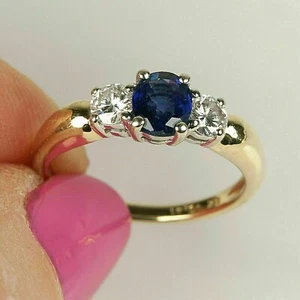 3CT Round Lab-Created Sapphire Diamond Women 3 Stone Ring 14K Yellow Gold Plated - Picture 1 of 7