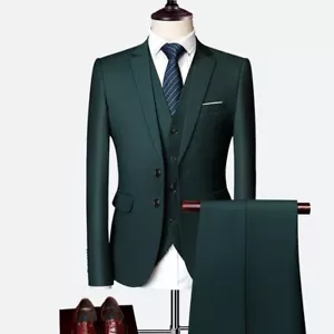 Luxury 3 Pieces Men's Wedding Suits Slim Solid Color Business Office Suit Sets - Picture 1 of 37
