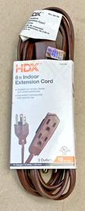 8 Foot HDX Extension Cord Indoor Electrical Household Cord Light Duty Brown 8' - Picture 1 of 2