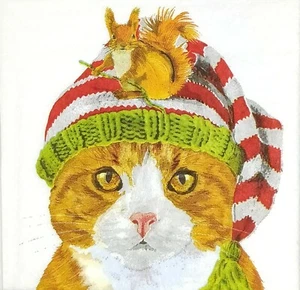 S393# 3 servilletas de papel pequeñas individuales para cabeza de gato decoupage y tapa de ardilla - Imagen 1 de 4