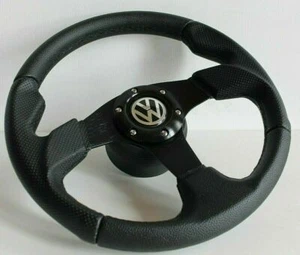Volant pour fits VW Golf Jetta Corrado Mk2 Mk3 Sport Cuir Perforé 1988-1997 - Afbeelding 1 van 12