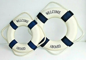 Nautical Blue & White Lifebuoy Ring Coastal Design Wall Hanging 32x32 27x27 cm - Picture 1 of 2