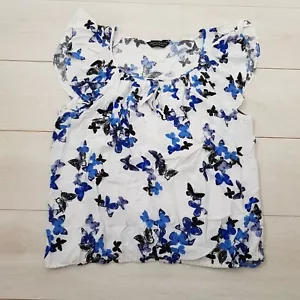 DOROTHY PERKINS Blouse Top Size 20 White Butterflies Short Cap Sleeve Summer - Picture 1 of 7