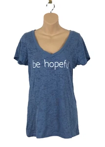 Lingowares Graphic T-shirt "Be Hopeful" Blue Burnout Style V Neck NWT Size S/M - Picture 1 of 8