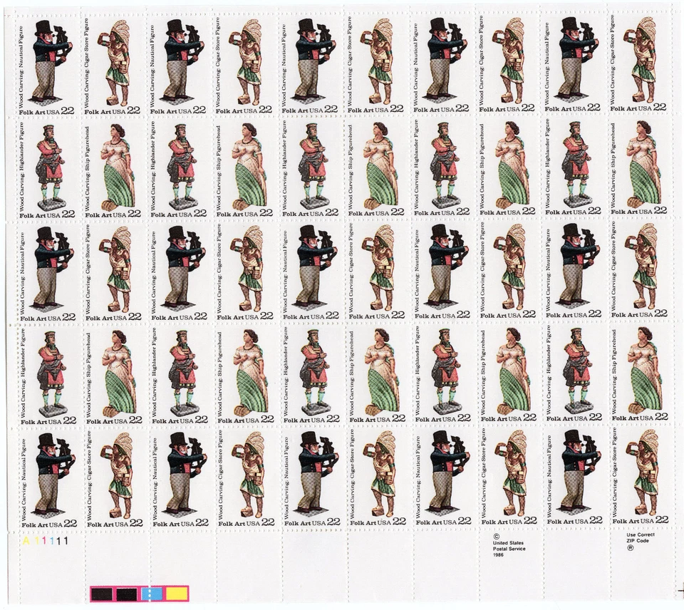 Scott #2243a (2240-43) Woodcarving Figures Folk Art Sheet Of 50 Stamps - MNH - Image 1 of 1