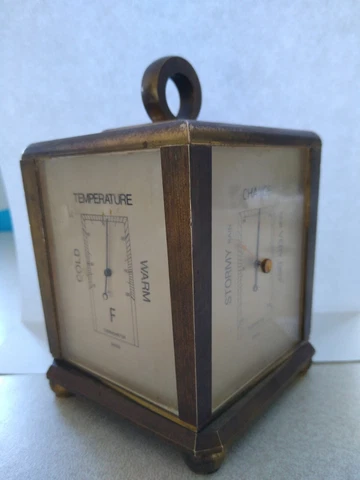 Hamilton Swiss Brass Desk Clock Barometer Thermometer Hygrometer Swivel Base Cover