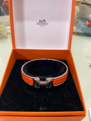 HERMÈS Bracciale Hermes Click Clack H Logo PM Argento Arancione Metallo