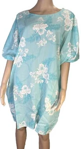 VTG Hilo Hattie Dress Beach/Swim Cover-Up Hawaiian Turquoise Floral Oversized - Picture 1 of 12