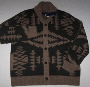 NWT Pendleton Pine/Brown TRAPPER PEAK Wool BUTTON CARDIGAN Sweater Men M POCKETS - Picture 1 of 10