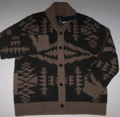 NWT Pendleton Pine/Brown TRAPPER PEAK Wool BUTTON CARDIGAN Sweater Men M POCKETS - Image 1 of 4