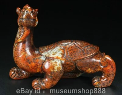Estatua de animal tortuga tortuga tallado jade hetiano rojo chino de 5,4" Foto 1 de 4
