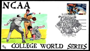 1992 Olympic Baseball FDC NCAA College World Series Hand Painted RJG Cachet - Picture 1 of 2
