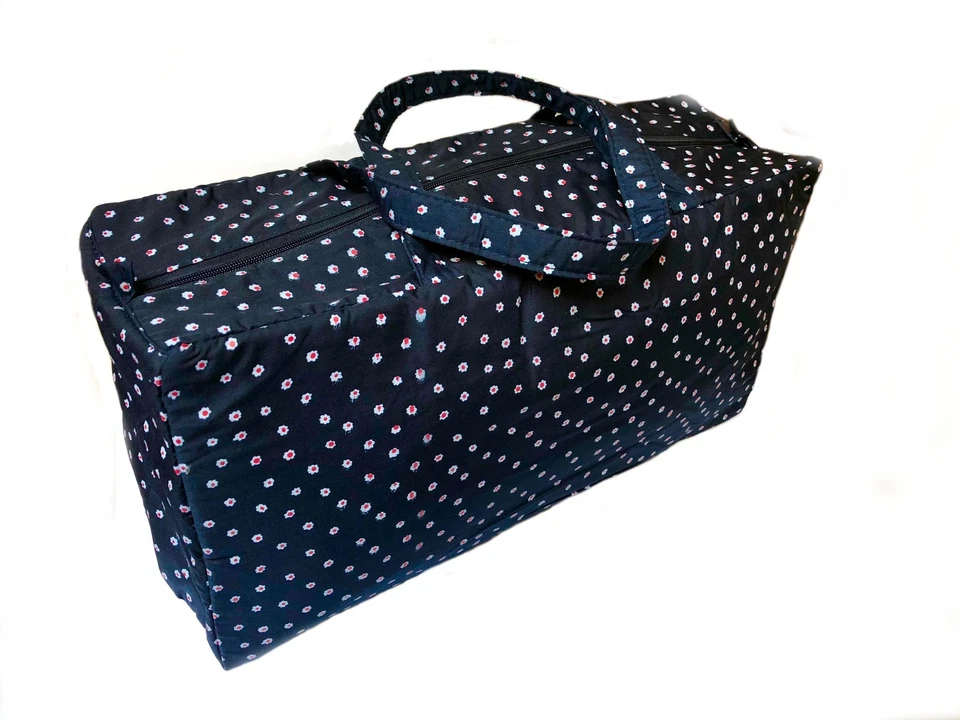 WOOLCRAFT Large Knitting Bag / Craft Holdall Storage Pretty Navy Flower Design 25x16x48cm