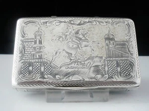 Antique Russian Silver Niello Snuff Box, Monument Peter the Great St Petersburg - Picture 1 of 12