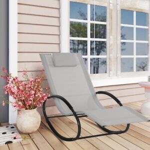 Sun Lounger Rocking Recliner Garden Chair Grey Relaxing Summer Outdoor