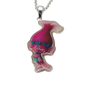 JCM Trolls Princess Poppy Pendant Necklace 18 in Silver Plated Brass Enamel - Picture 1 of 13
