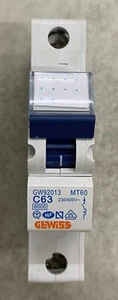 GEWISS GW92013, MCB, 1P, C Curve, 63A 230/400V - Picture 1 of 5