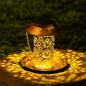 Solar Bird Feeder for Outdoors Hanging Metal Wild Bird Feeder Garden Lantern - Picture 1 of 11