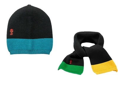 Conjunto de sombrero y chal de lana bloqueados de color para niños de 3 a 10 años azul/verde Foto 1 de 3