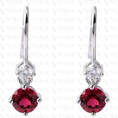 2.10carat Round Cut Natural Pink Ruby & Diamond Earring 14K White Gold Plated - Image 1 of 4