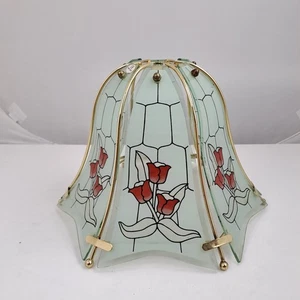 Vintage Tiffany Style Tulip Glass Panelled Light Shade 7”x 10” Ceiling Pendant - Picture 1 of 10