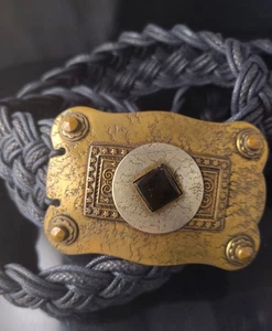 Vintage 1970's Marjorie Baer Modern Sculptural Black Stone Woven Belt Size M - Picture 1 of 14