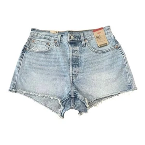 Levis 501 Shorts Womens 31 Blue High Rise Denim Cutoff Distressed Button Fly - Picture 1 of 14