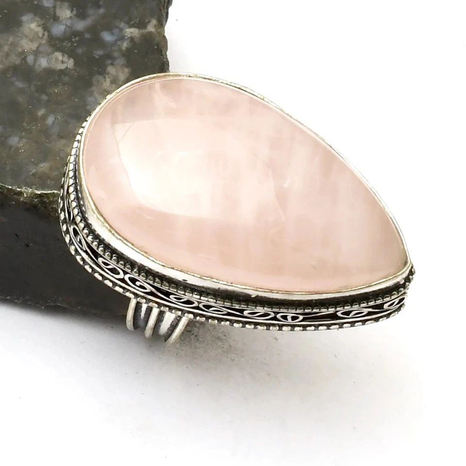 Кольцо ювелирное изделие ручной работы с розовым кварцем драгоценным камнем антикварный дизайн размер США - 6,75 AR 41072 - Изображение 1 из 1