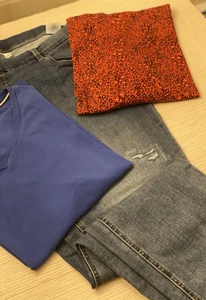 Women's Plus CLOTHING LOT Denim & Co Distressed Jeans Size 24 Tall & 2 Tees - Picture 1 of 10