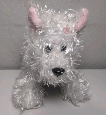 Ganz Webkinz 9” WHITE TERRIER w/ Pink Bow Fluffy Stuffed Plush Dog No Code S94 - Image 1 of 4
