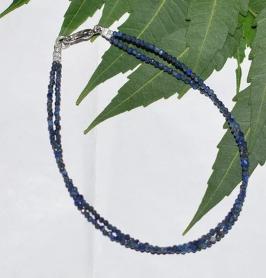 925 Argento Sterling Bracciale 10 " 2 Strato Stringa Blu Lapislazzuli Gemma 2 - Immagine 1 di 4