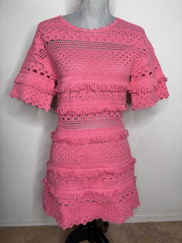 Mini Vestido Maje Tejido Crochet Rosa Beach Resort Talla 34 EE. UU. XS NUEVO CON ETIQUETAS Foto 1 de 4