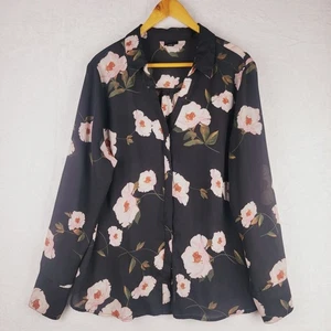 Worthington Bluse Damen XL Knopfleiste Langarm schwarz geblümt mehrfarbig Oberteil - Bild 1 von 9