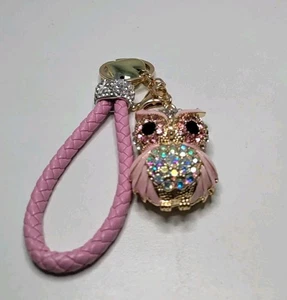 Pink Owl Bag Charm Key Ring With Handle Wristlet - Picture 1 of 5