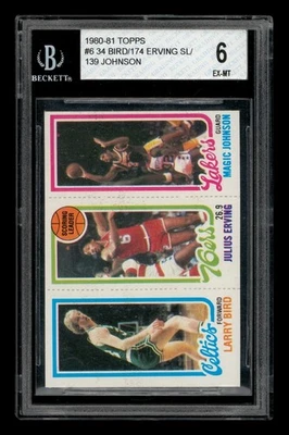 1980-81 Topps Set-Break Scoring Larry Bird Magic Johnson Rookie BVG 6 EX-MT - Image 1 of 3