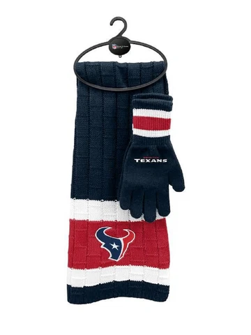 Brand New NFL Unisex Winter Knit Scarf and Glove Holiday Gift Set w/ Hanger NEW Cover