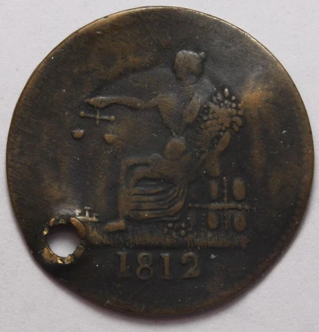 Canada 1812 Half Penny Token, Bent & Holed (27a) Cover