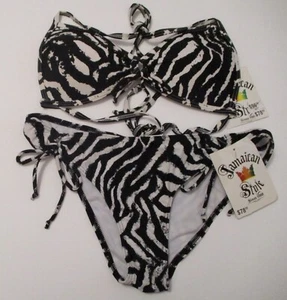 BRAND NEW JAMAICAN STYLE AFRICA BLACK/WHITE 2 PIECE SEXY BIKINI ~ SIZE LARGE - Picture 1 of 2