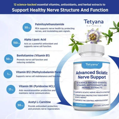 Alívio avançado de suporte do nervo ciático: vitamina ácido alfa lipóico, benfotiamina - Imagem 1 de 4