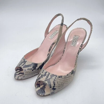 Isaac Mizrahi Mujer Tacones Cordones Punta abierta Cuero Genuino Estampado Animal Talla 8 Foto 1 de 4