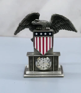 Metal Bald Eagle Clock and Paperweight - New Battery Working - Picture 1 of 9