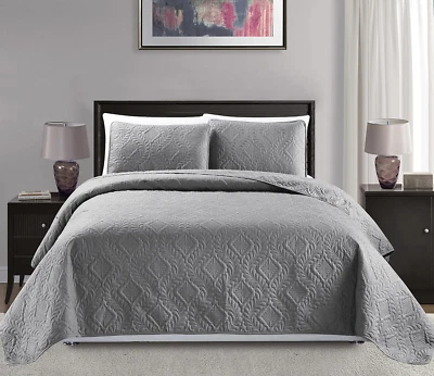 Mk Collection 3Pc King/California King over Size Diamond Bedspread Bed Cover Emb - Image 1 of 2