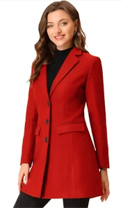 NEW Red Allegra K Notched Lapel Single Breasted Winter Coat S - Picture 1 of 7