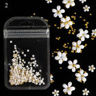 200Pcs 3D Mixed Nail Art Decor Acrylic Crystal Beads Pearl Flowers Gems Jewelry