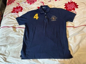 Polo Ralph Lauren #4 RLPC Equestrian Rugby Patch Polo Shirt - Dark Blue - Size L - Picture 1 of 11