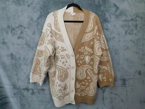 POL Sweater Womens Small Tan Cardigan Boho Western Coastal Paisley Grandpa - Picture 1 of 10